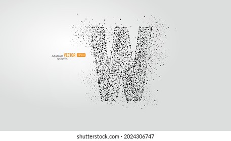 Der Buchstabe w besteht aus Teilchen auf grauem Hintergrund. Abstraktes Vektorschriftmaterial.