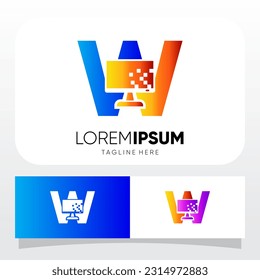 Letter W Computer Monitor Display Logo Design Vector Icon Graphic Emblem Illustration