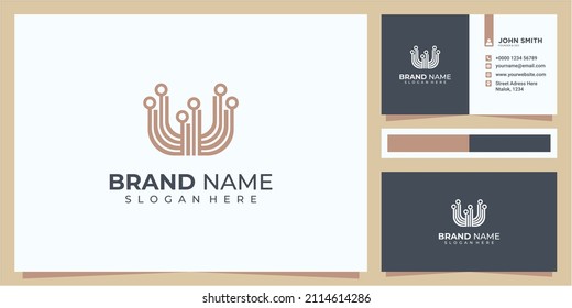 logotipo de conexión de letra W. diseño inicial de logotipo de datos W con tarjeta de visita