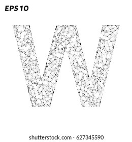 The letter W consists of points, lines and triangles. Vector illustration