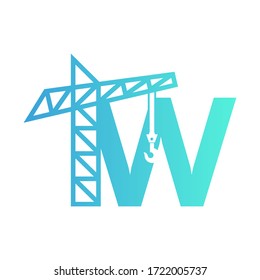 Letter W Crane Building Construction Logo Design Vector.