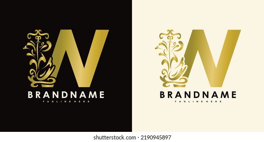 letter w with creative icon flowers gold