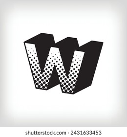 Letter W with creative shadow, pop art dot design alphabet sign. Vector. Modern background for posters, websites, web pages, business cards, postcards, interior design.