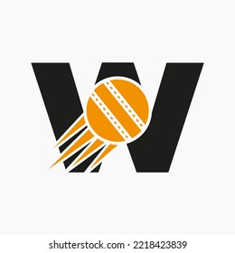 Letter W Cricket Logo Concept With Moving Cricket Ball Icon. Cricket Sports Logotype Symbol Vector Template