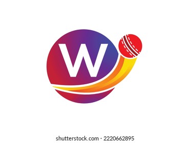 Letter W Cricket Logo Concept With Moving Cricket Ball Icon. Cricket Sports Logotype Symbol Vector Template Design.