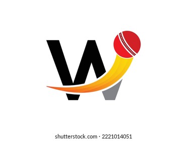 Letter W Cricket Logo Concept With Moving Cricket Ball Icon. Cricket Sports Logotype Symbol Vector Template Design.