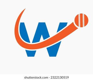 Letter W Cricket Logo Concept With Moving Ball Icon For Cricket Club Symbol. Cricketer Sign