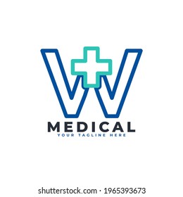 Letter W cross plus logo. Linear Style. Usable for Business, Science, Healthcare, Medical, Hospital and Nature Logos.