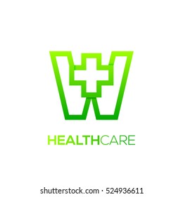 Letra W cruz más logotipo Color verde, hospital médico Logotipo