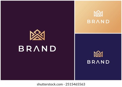 Letter W Crown King Queen Monarch Luxury Line Art Minimalist Vector Logo Design Illustration