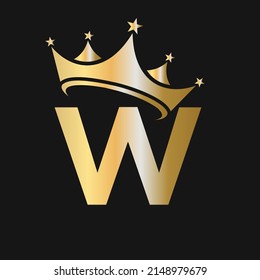 Letter W Crown Logo. Crown Logo on Letter W Vector Template for Beauty, Fashion, Star, Elegant, Luxury Sign