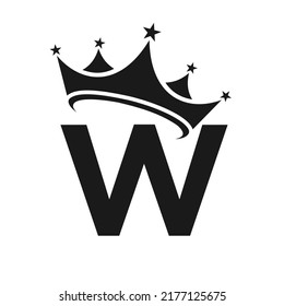 Letter W Crown Logo. Crown Logo on Letter W Vector Template for Beauty, Fashion, Star, Elegant, Luxury Sign