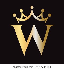 Letter W Crown Logo for Queen Sign, Beauty, Fashion, Star, Elegant, Luxury Symbol	