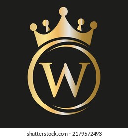 Letter W Crown Logo. Royal Crown Logo for Spa, Yoga, Beauty, Fashion, Star, Elegant, Luxury Sign