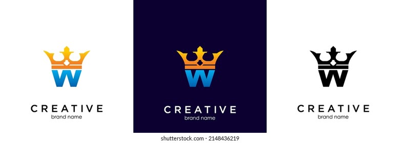 letter W with crown logo symbol on white background. Royal king icon. Modern luxury brand element sign. Vector illustration.	
