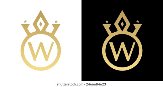 Letter W Crown Logo, Letter W Logo with crown Template for Sign Luxury Star Elegant Beauty,fashion