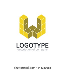 Letter W cube figure logo icon design template elements