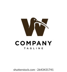 Letter W Curlew bird Logo Icon Vector