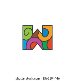 letter w curves outline colorful logo vector