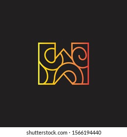 letter w curves thin lines art logo vector