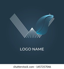 Letter "W" with curvy lines and leaf logo isolated. Alphabet vector image
