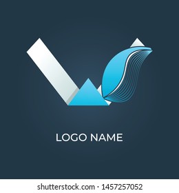 Letter "W" with curvy lines and leaf logo isolated. Alphabet vector image