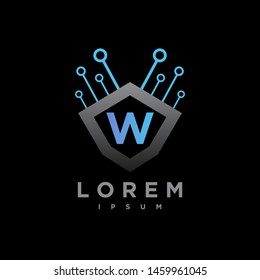 Letter W Cyber, Security technology Logo Design Vector Template