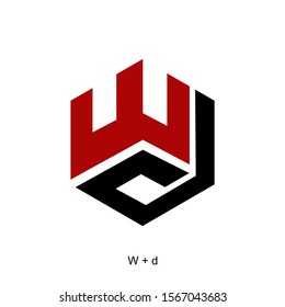 letter w and d in hexagon ready to use