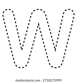 Letra W línea discontinua contorno versión de Ilustración vectorial negro