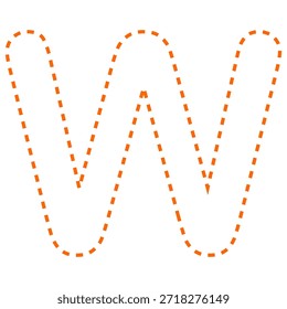 Letter W dashed line outline vector illustration version oranye