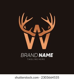 Letter W Deer Antlers Logo Design Vector Icon Graphic Illustration