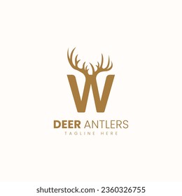 Letter W with Deer Antlers Logo Vector Image. Hunting Logo Inspirations
