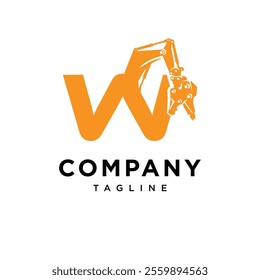 Letter W Demolition Excavator Logo Icon Vector