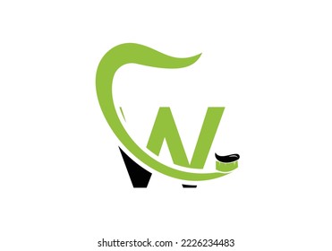 Letter W Dental Logo Design Template Inspiration With Tooth Brush Symbol, Vector Illustration.