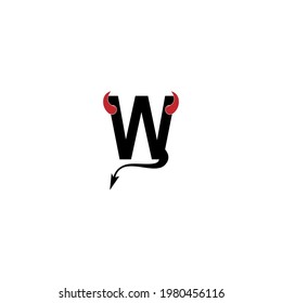 Letter W with devil's horns and tail icon logo design vector template
