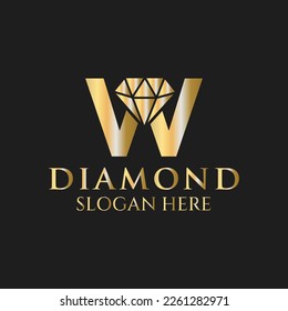 Letter W Diamond Logo Design. Jewelry Logo With Diamond Icon Vector Template