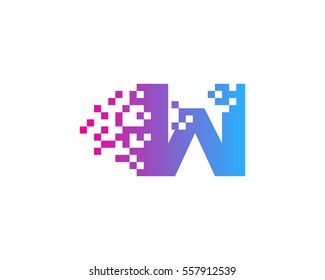 Letter W Digital Pixel Logo Design Element