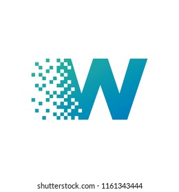 Letter W Digital Pixel Square Symbol Vector