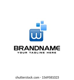 Letter W Digital Pixel Square Symbol Vector design template