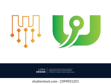 Letter W digital technology logo design collection.