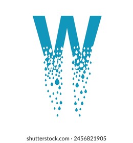 The letter W dissolves into droplets. Drops of liquid fall out as precipitation. Destruction effect. Dispersion.