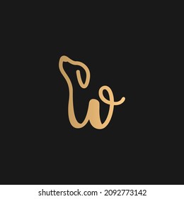 Letter W with dog head logo vector. Dog in letter W logo on black background