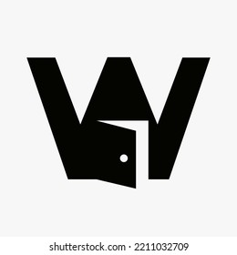Letter W Door Logo Design Combined With Minimal Open Door Icon Vector Template