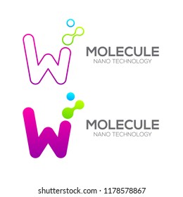 Letter W with Dot and Curve ,Circles shape connected, Molecule and Nano Technology logotype, innovation tech, Medicine, Science, Laboratory, Cosmetics for corporate identity