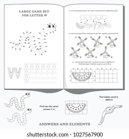 Letter W. Dot to dot educational game for kids.
