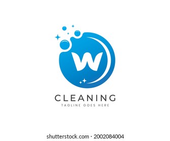 Letter W with Dots and Bubbles. Cleaning Logo Design Template