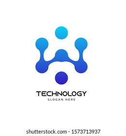Letter W with Dots circle technology connection logo vector design template