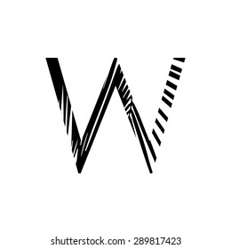 Letter W double exposure with black palm leaf  isolated. Vector illustration.Black and white double exposure silhouette letters combined with photograph of nature. 