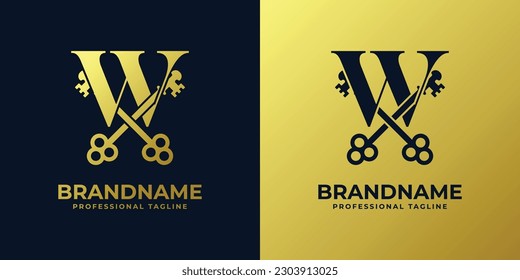 Letter W With Double Key Logo, suitable for any business related to key with W initial.