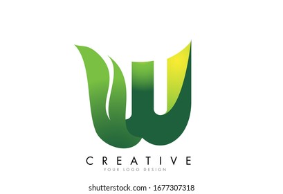 Letter W with eco leaf concept design vector illustration.